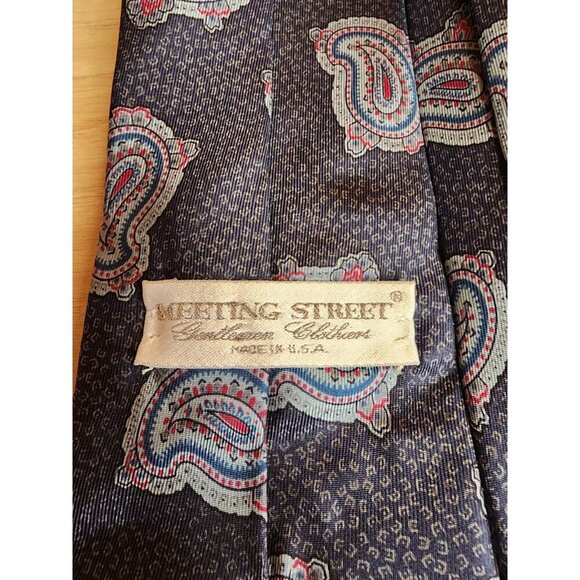 Meeting Street 100% Silk Paisley Tie Pink,Gray, Blue Casual Gift Made In USA - Picture 4 of 7
